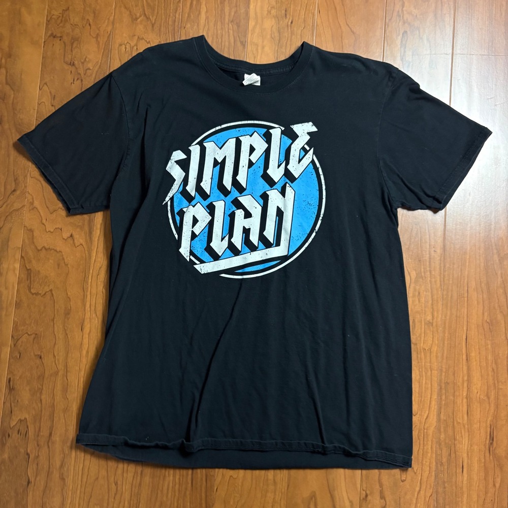 Simple Plan Band Graphic Tee Black Blue Logo Gildan Softstyle XL Pop Punk Shirt